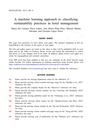 Primera página de A machine learning approach to classifying sustainability practices in hotel management